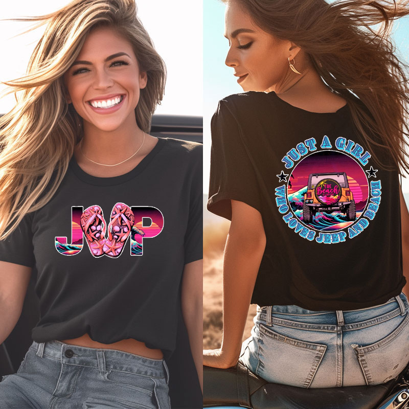 Off Road Jeep Beach Flip Flop Girl  - Tshirt