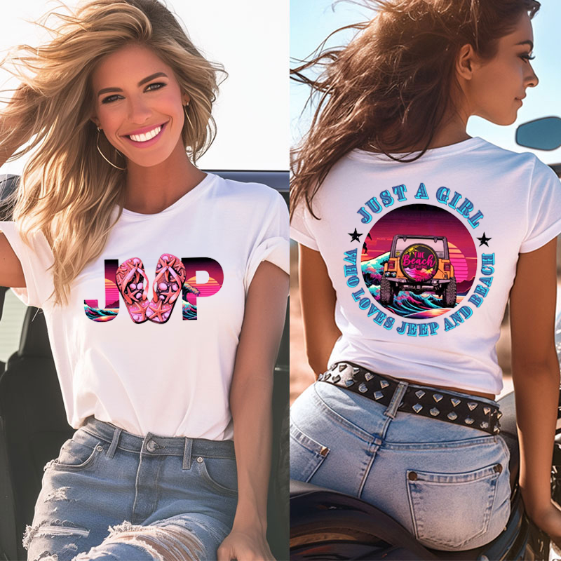 Off Road Jeep Beach Flip Flop Girl  - Tshirt
