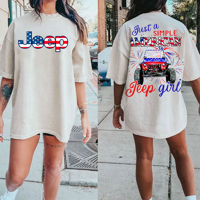 Just A Girl Simple American Girl and 4th of July Oversized Tshirt