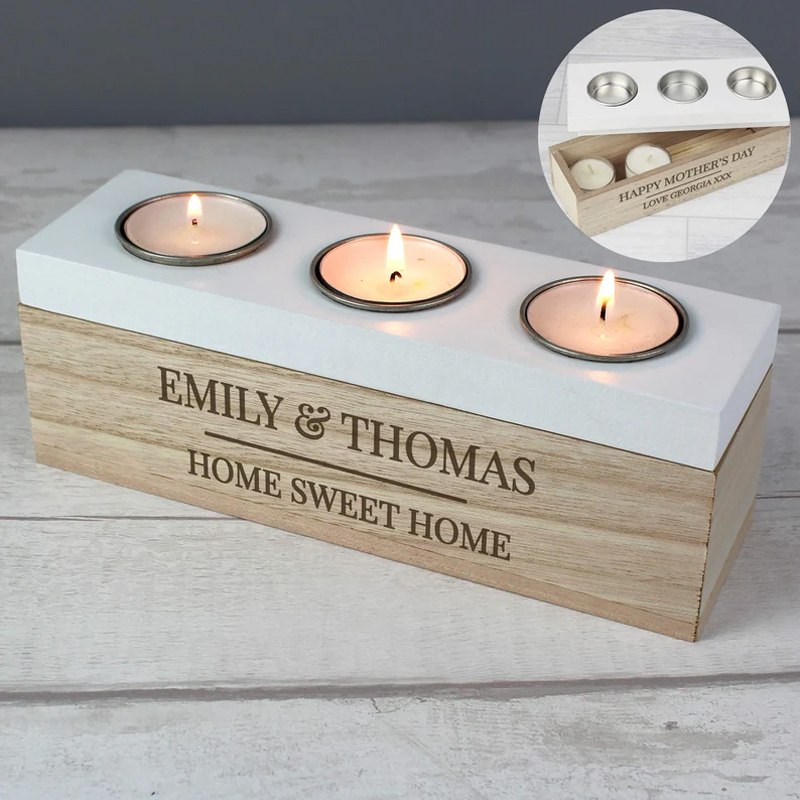 Personalised Classic Triple Tea Light Box Couple Gift