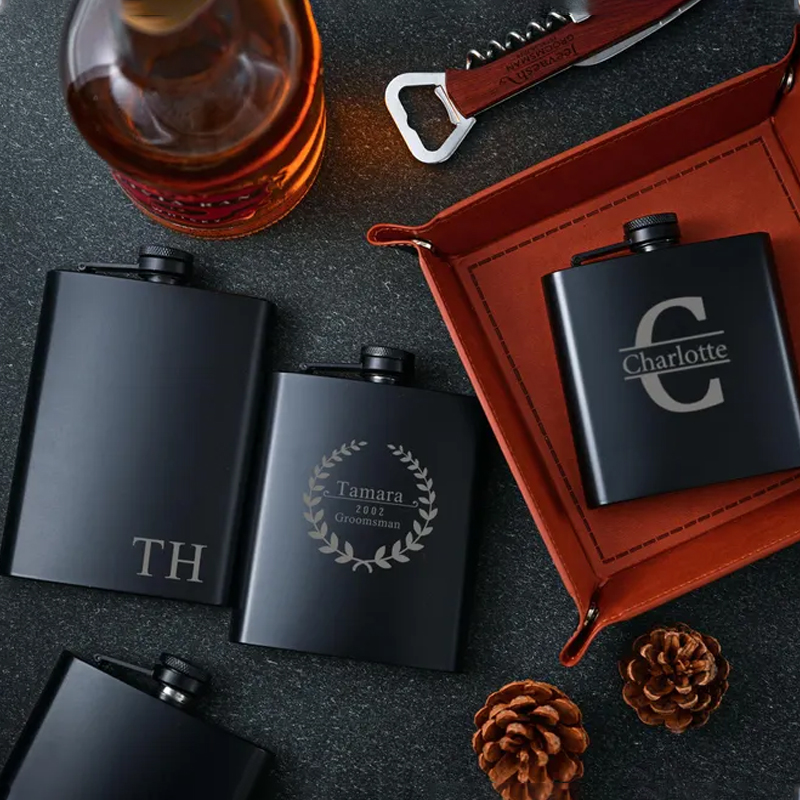 Personalized Black Engraved Stainless Steel Hip Flask