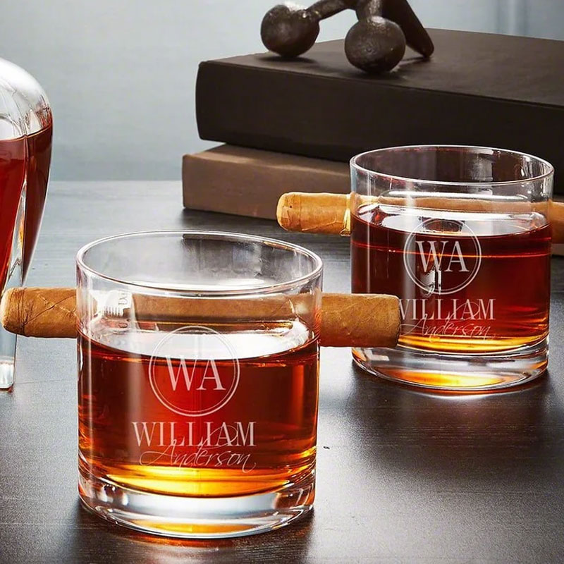 Personalized Cigar Glass Round - Engraved Bourbon Glass