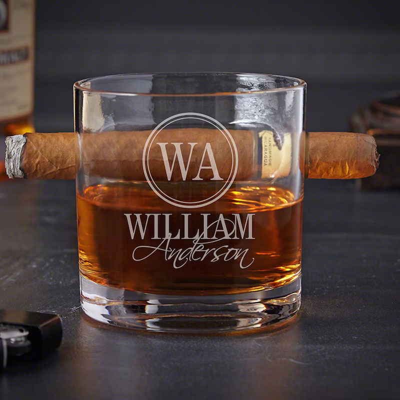 Personalized Cigar Glass Round - Engraved Bourbon Glass