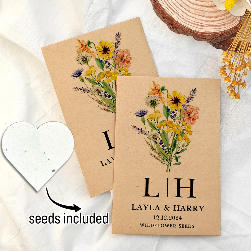 Personalized Eco-Friendly Wildflower Seed Packets – Perfect Wedding Favors & Bridal Shower Gifts