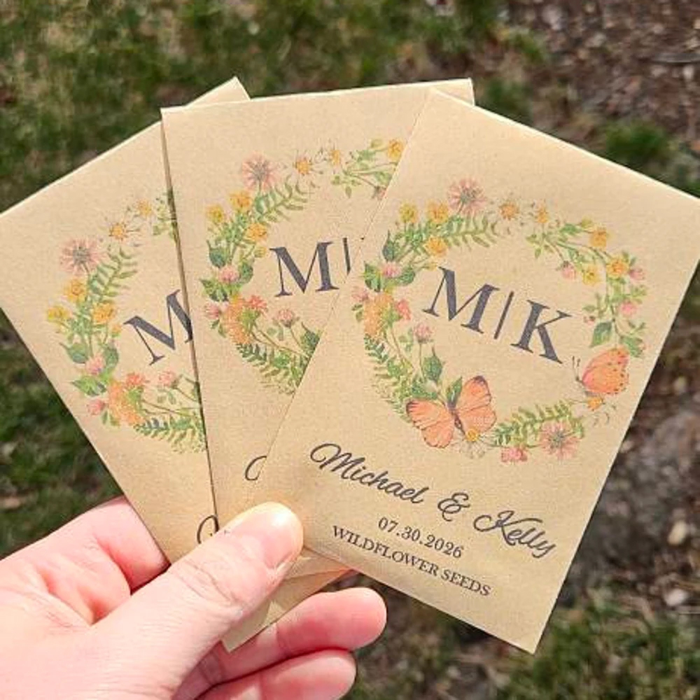 Personalized Eco-Friendly Wildflower Seed Packets – Perfect Wedding Favors & Bridal Shower Gifts