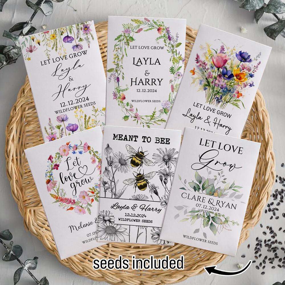 Personalized Eco-Friendly Wildflower Seed Packets – Perfect Wedding Favors & Bridal Shower Gifts