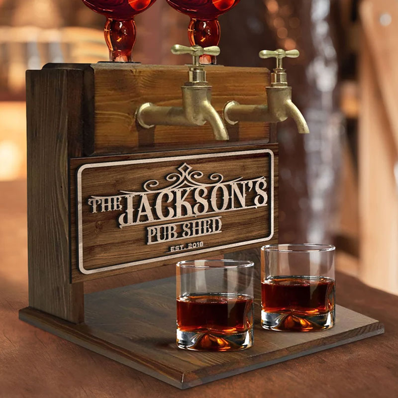 Personalized Embossed Double Faucet Whiskey Dispenser Home Bar