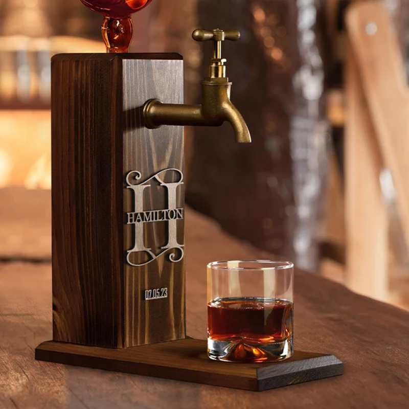 Personalized Embossed Name Wooden Whiskey Dispenser