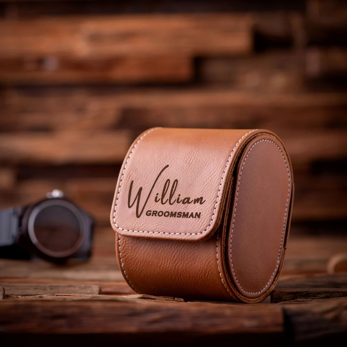Personalized Engraved Leather Watch Case