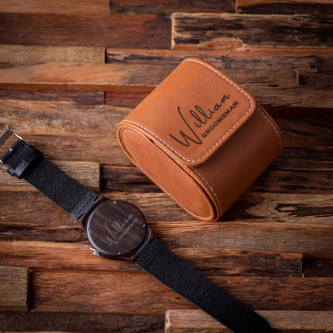 Personalized Engraved Leather Watch Case