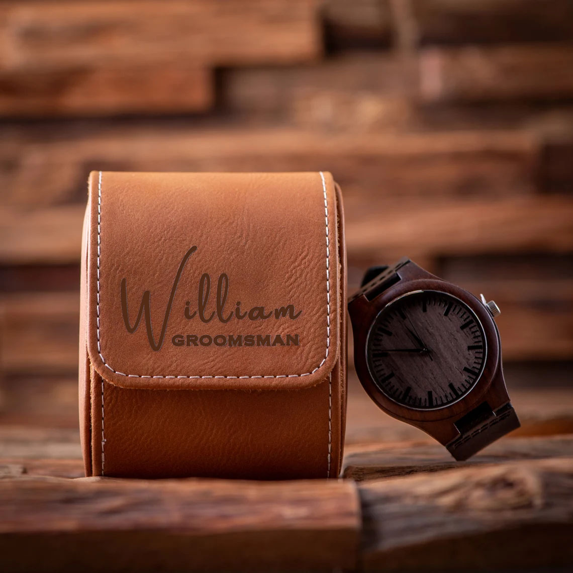 Personalized Engraved Leather Watch Case