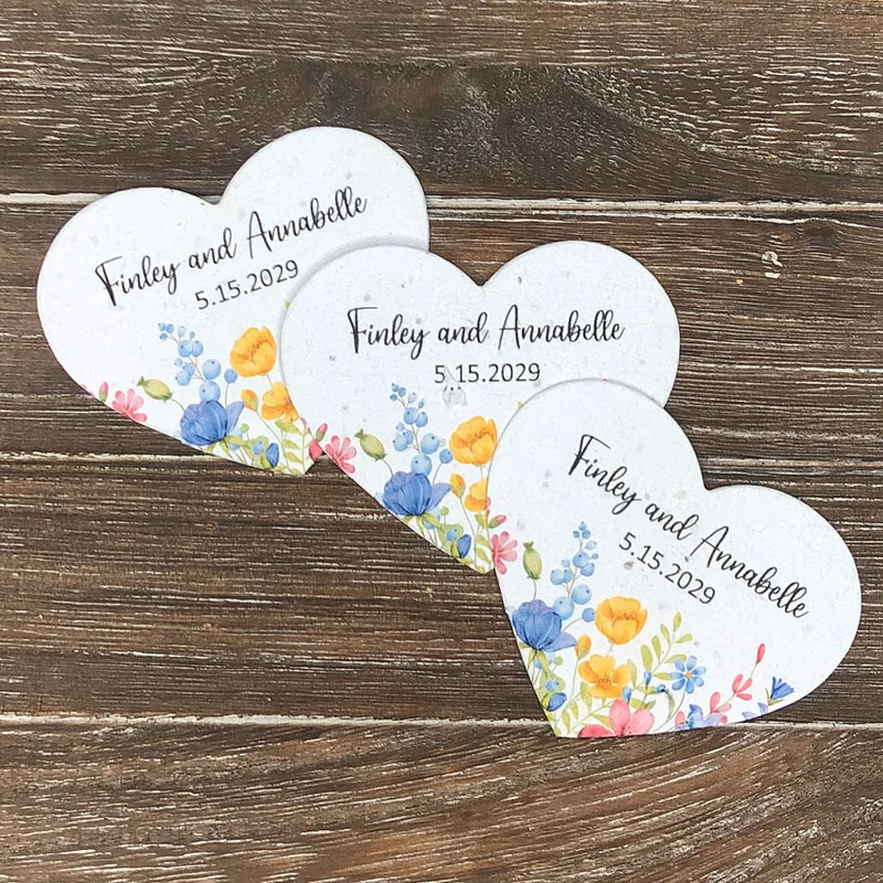 Personalized Floral Design Seed Paper Heart Favors