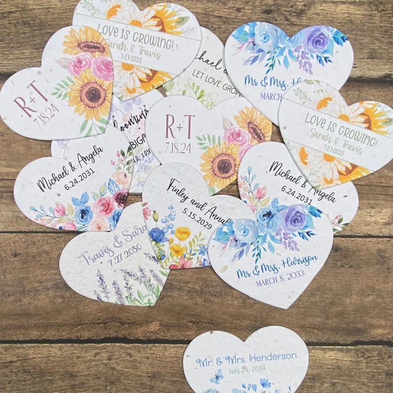 Personalized Floral Design Seed Paper Heart Favors