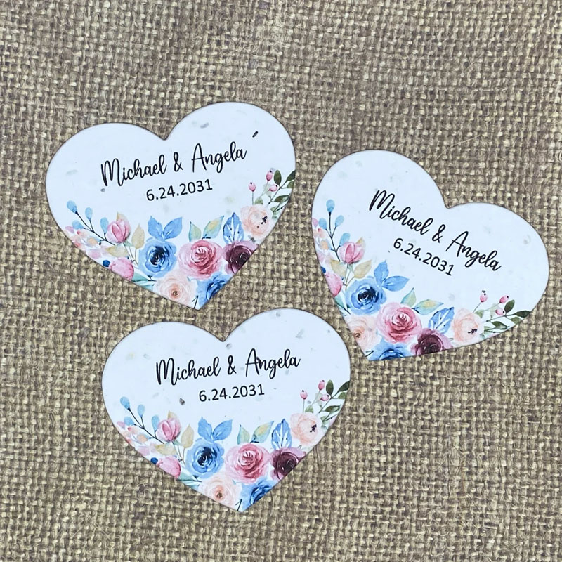 Personalized Floral Design Seed Paper Heart Favors