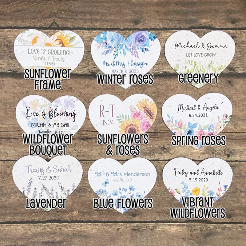 Personalized Floral Design Seed Paper Heart Favors