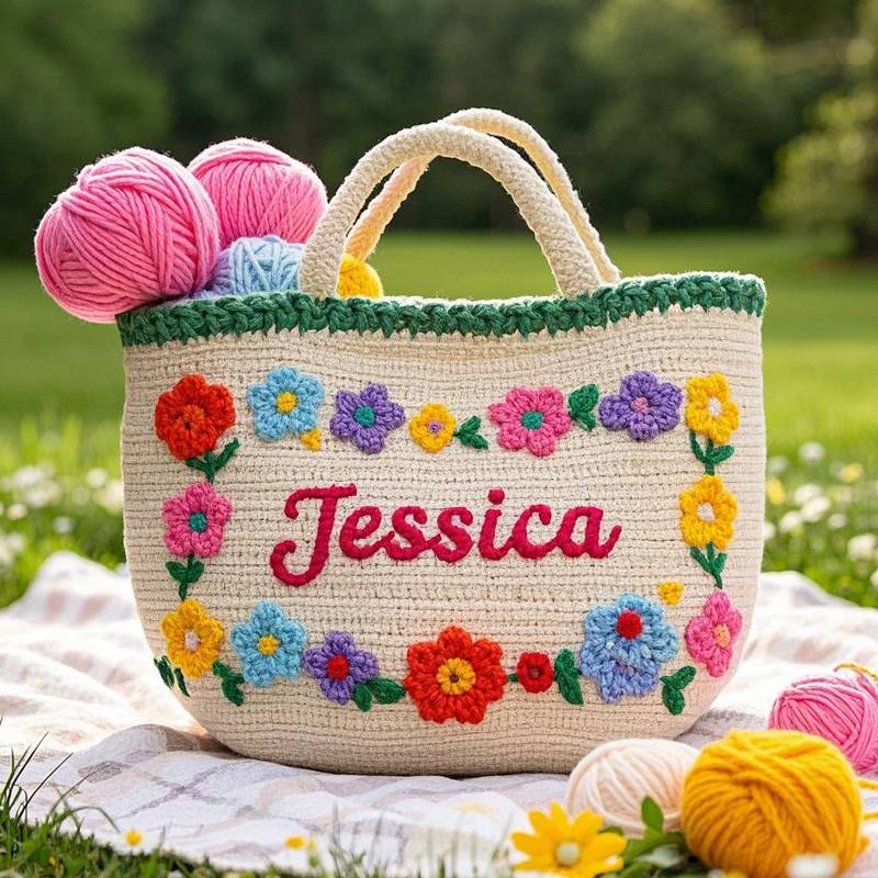 Personalized Handmade Crochet Flowers Handbag
