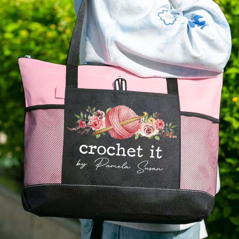 Personalized Knitting And Flowers Tote Bag