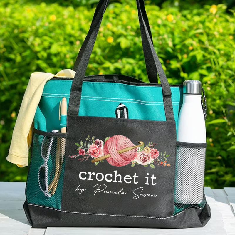 Personalized Knitting And Flowers Tote Bag
