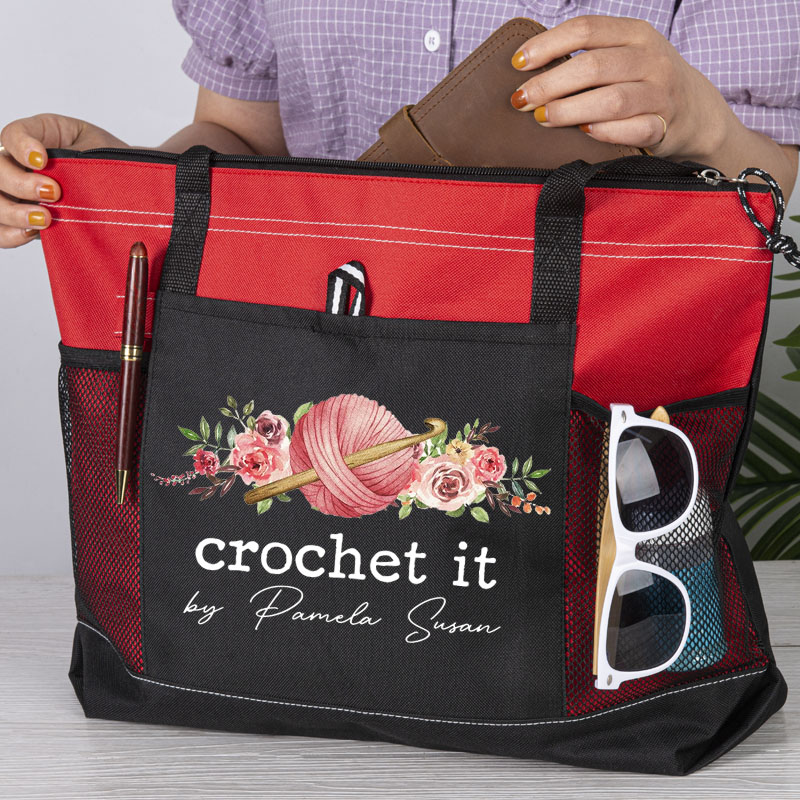 Personalized Knitting And Flowers Tote Bag