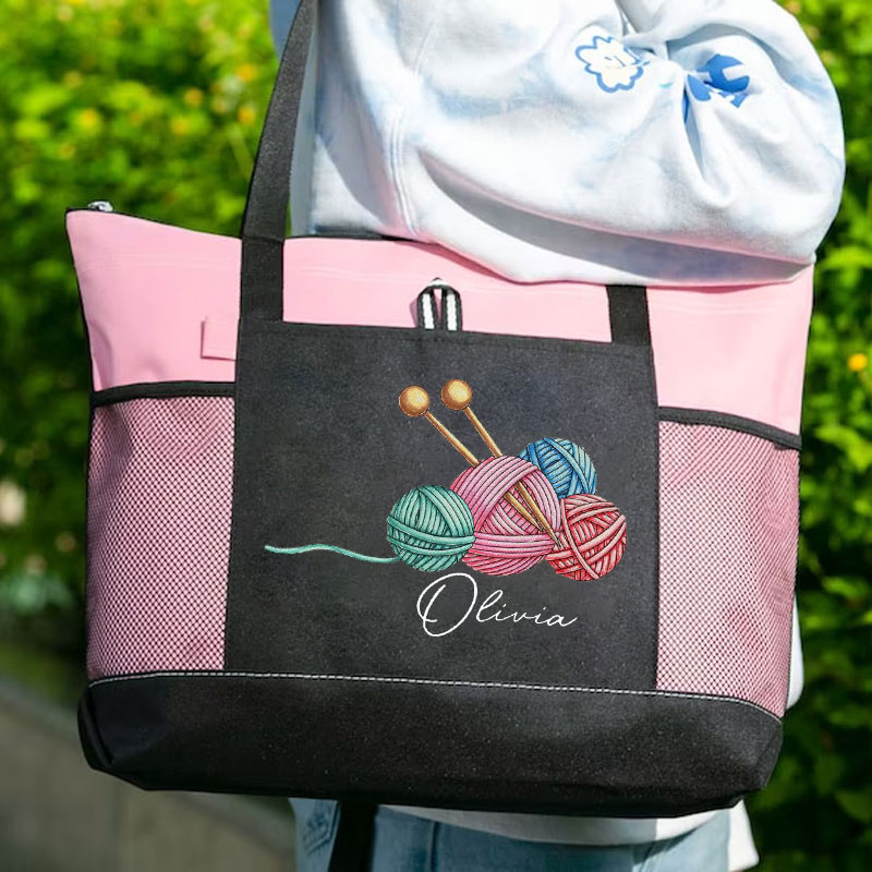 Personalized Knitting Yarn Ball Tote Bag