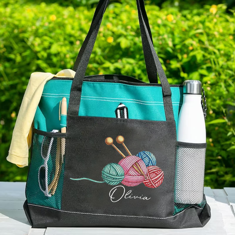 Personalized Knitting Yarn Ball Tote Bag