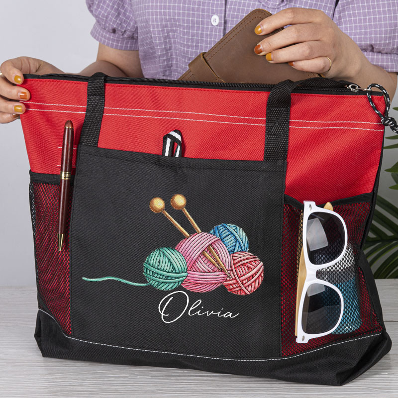 Personalized Knitting Yarn Ball Tote Bag