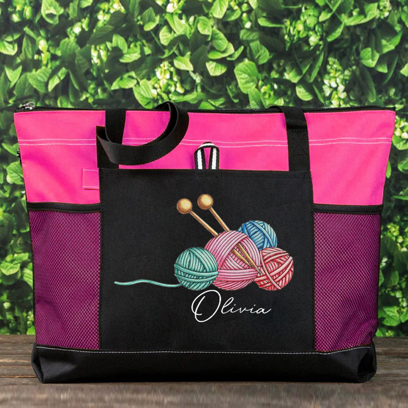 Personalized Knitting Yarn Ball Tote Bag