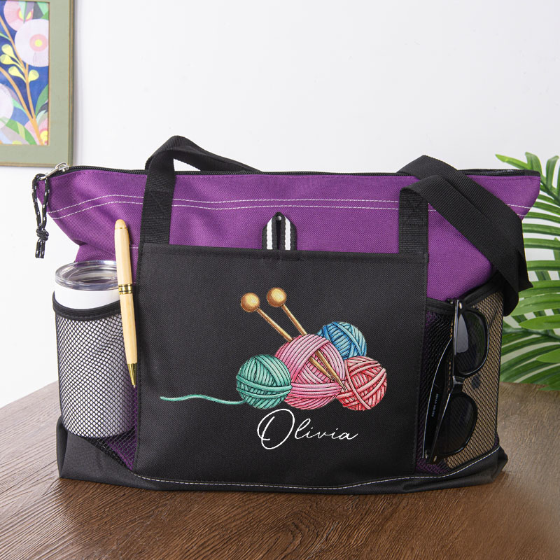 Personalized Knitting Yarn Ball Tote Bag