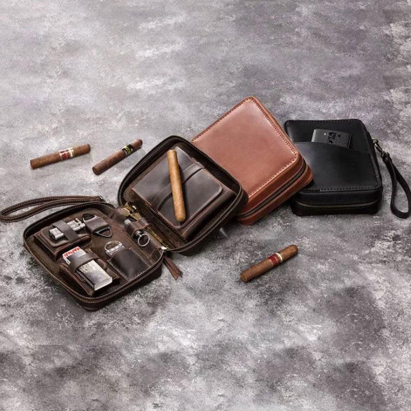 Personalized Leather Cigar Case Travel Cigar Box Groomsmen Gifts