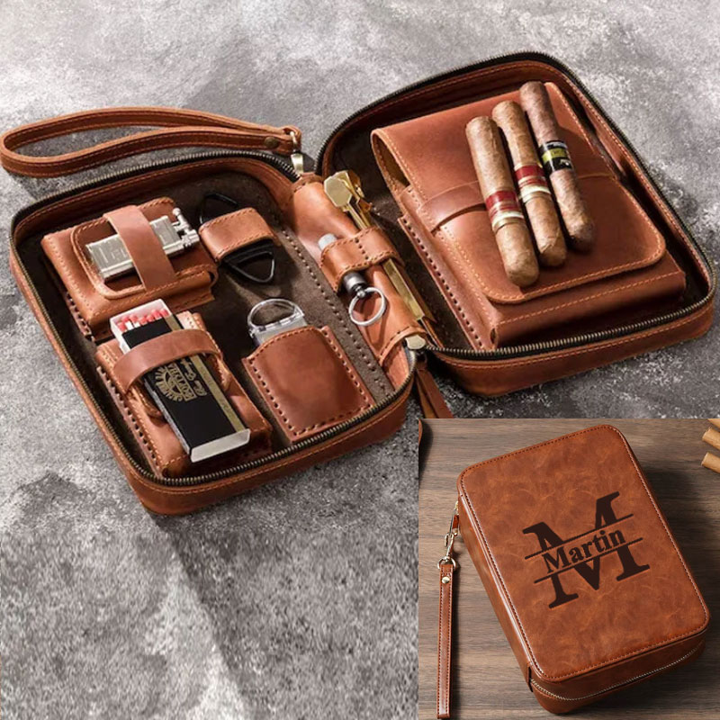 Personalized Leather Cigar Case Travel Cigar Box Groomsmen Gifts