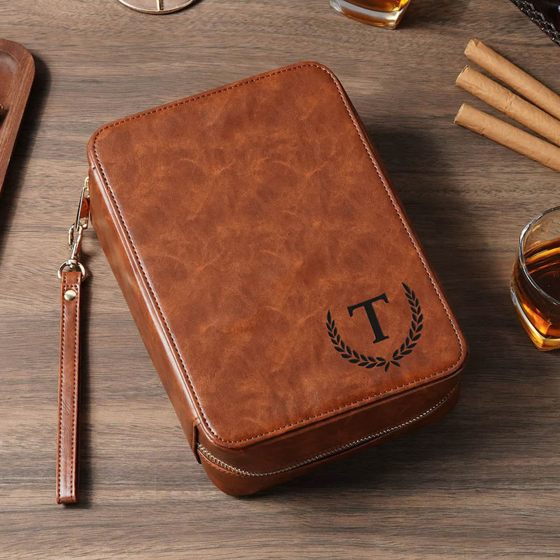 Personalized Leather Cigar Case Travel Cigar Box Groomsmen Gifts