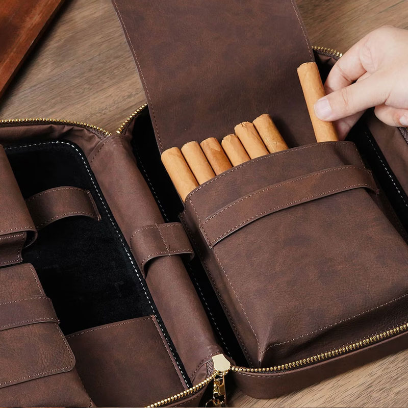 Personalized Leather Cigar Case Travel Cigar Box Groomsmen Gifts