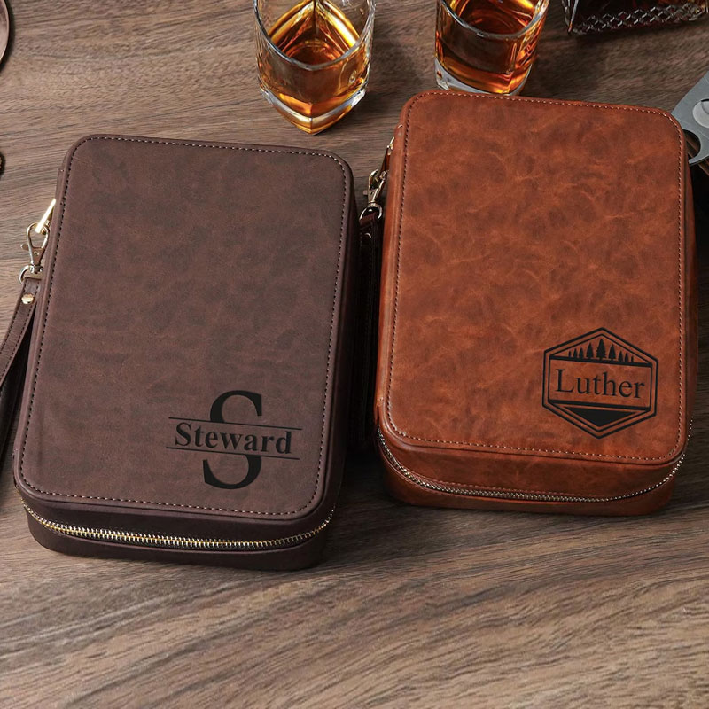 Personalized Leather Cigar Case Travel Cigar Box Groomsmen Gifts