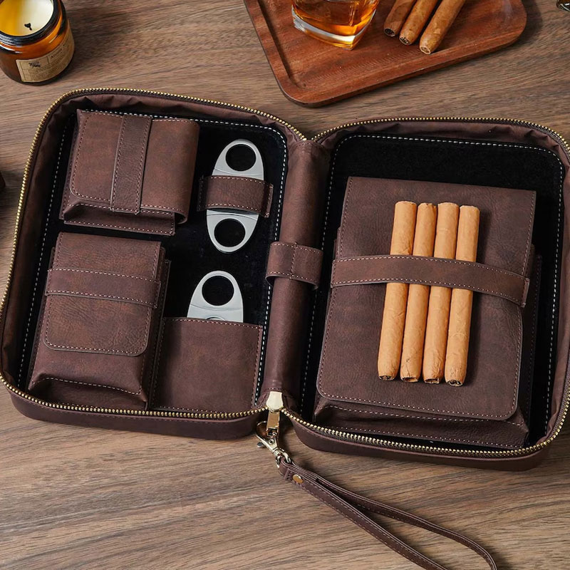 Personalized Leather Cigar Case Travel Cigar Box Groomsmen Gifts