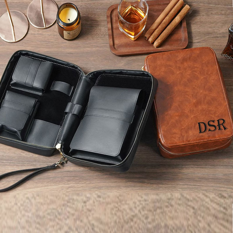 Personalized Leather Cigar Case Travel Cigar Box Groomsmen Gifts
