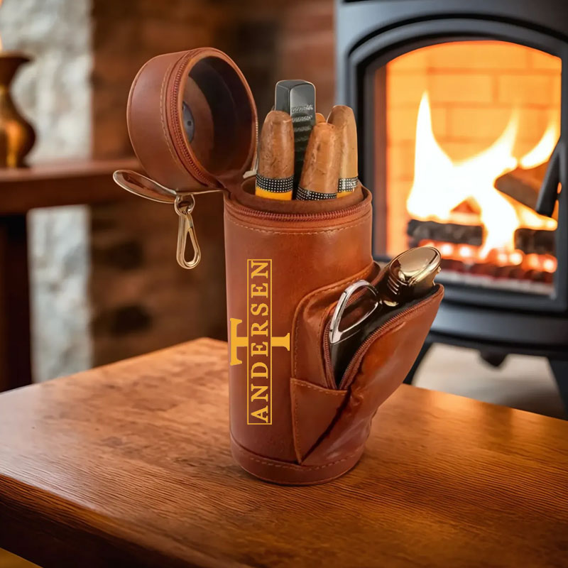 Personalized Leather Cigar Humidor Case Cigars Holder