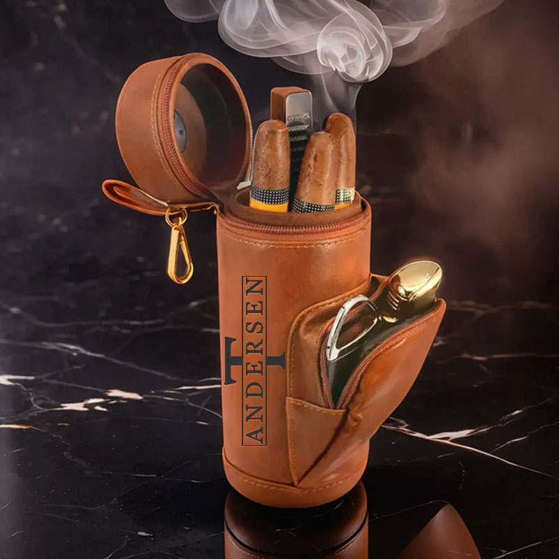 Personalized Leather Cigar Humidor Case Cigars Holder Men Gift