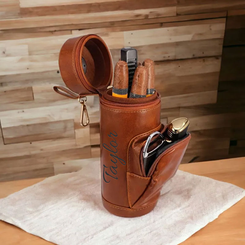 Personalized Leather Cigar Humidor Case Cigars Holder Men Gift
