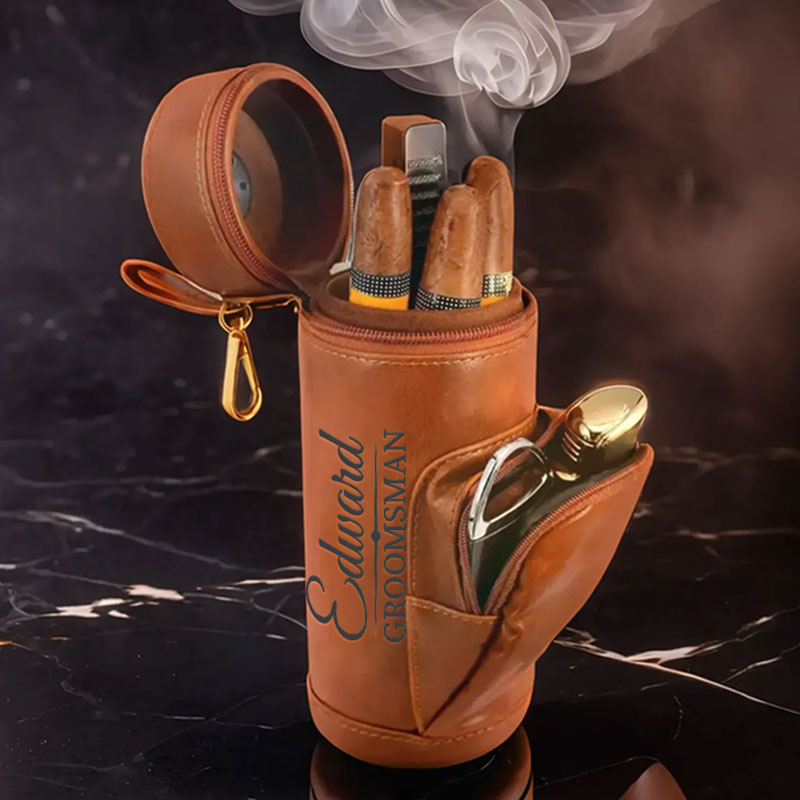 Personalized Leather Cigar Humidor Case Groomsman Gift