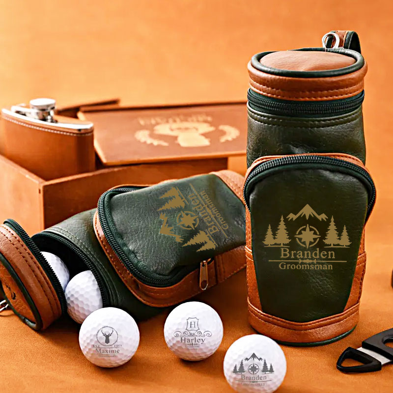 Personalized Leather Cigar Humidor - Golf Inspired Design