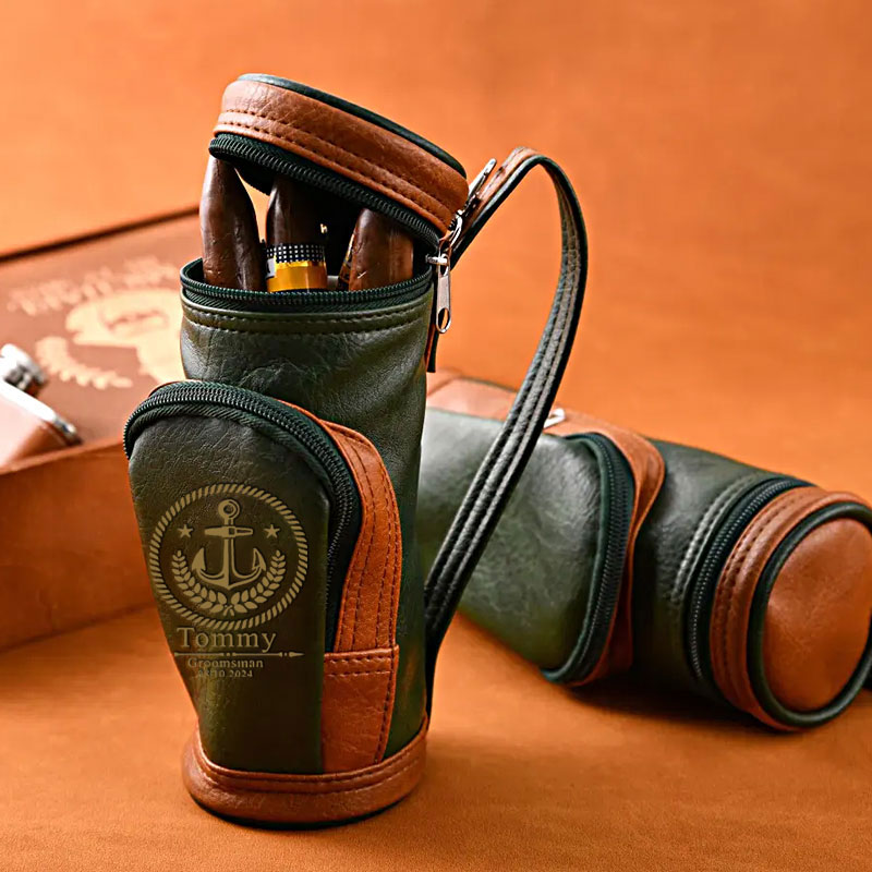 Personalized Leather Cigar Humidor - Golf Inspired Design