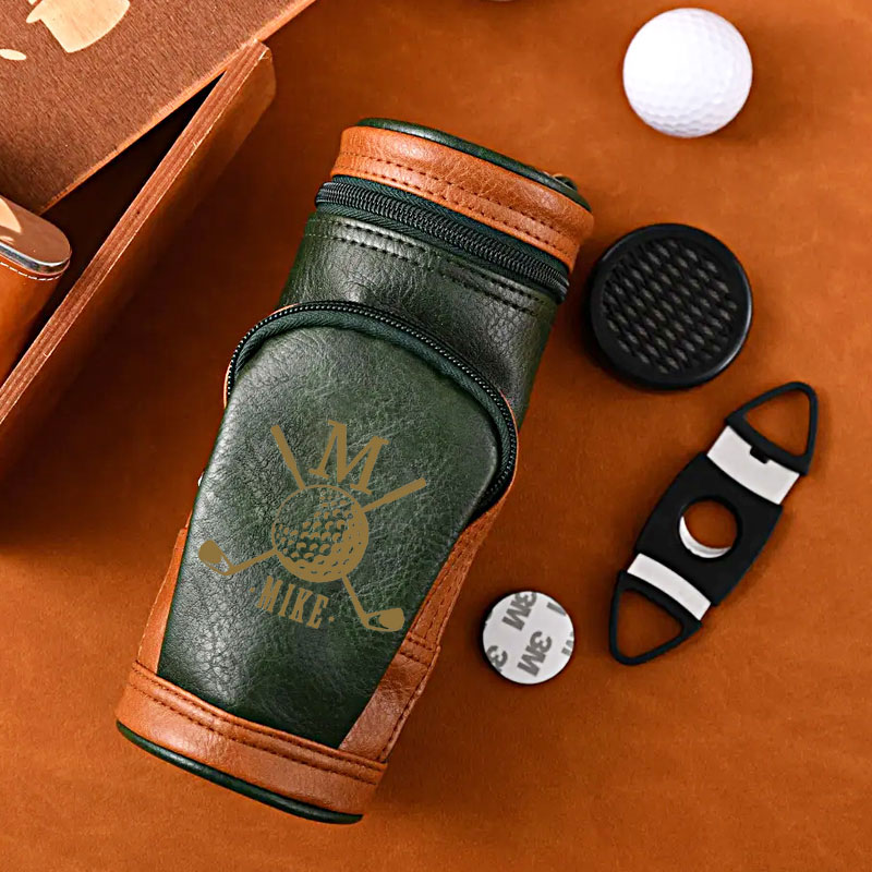 Personalized Leather Cigar Humidor - Golf Inspired Design