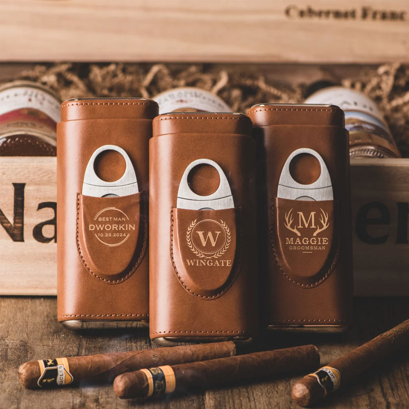 Personalized Leather Travel Cigar Case