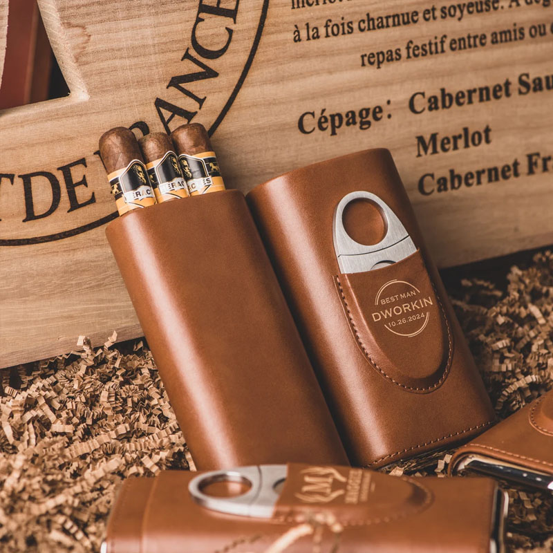 Personalized Leather Travel Cigar Case