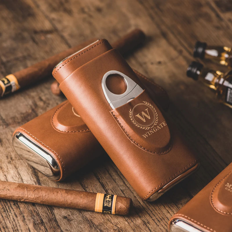 Personalized Leather Travel Cigar Case