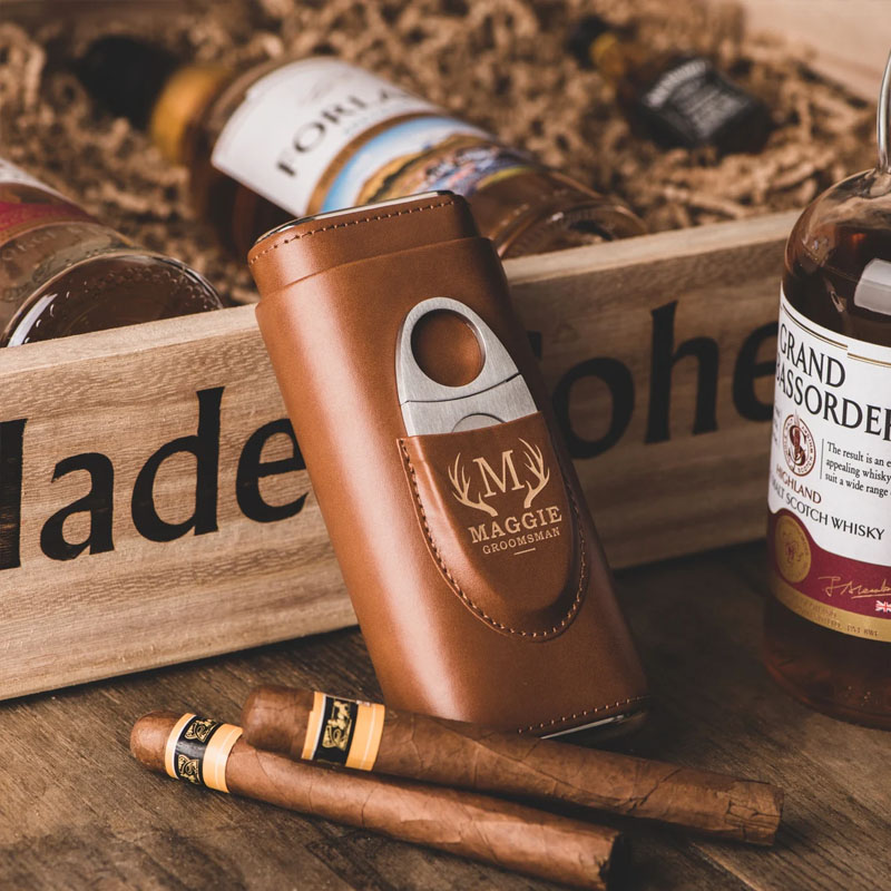 Personalized Leather Travel Cigar Case