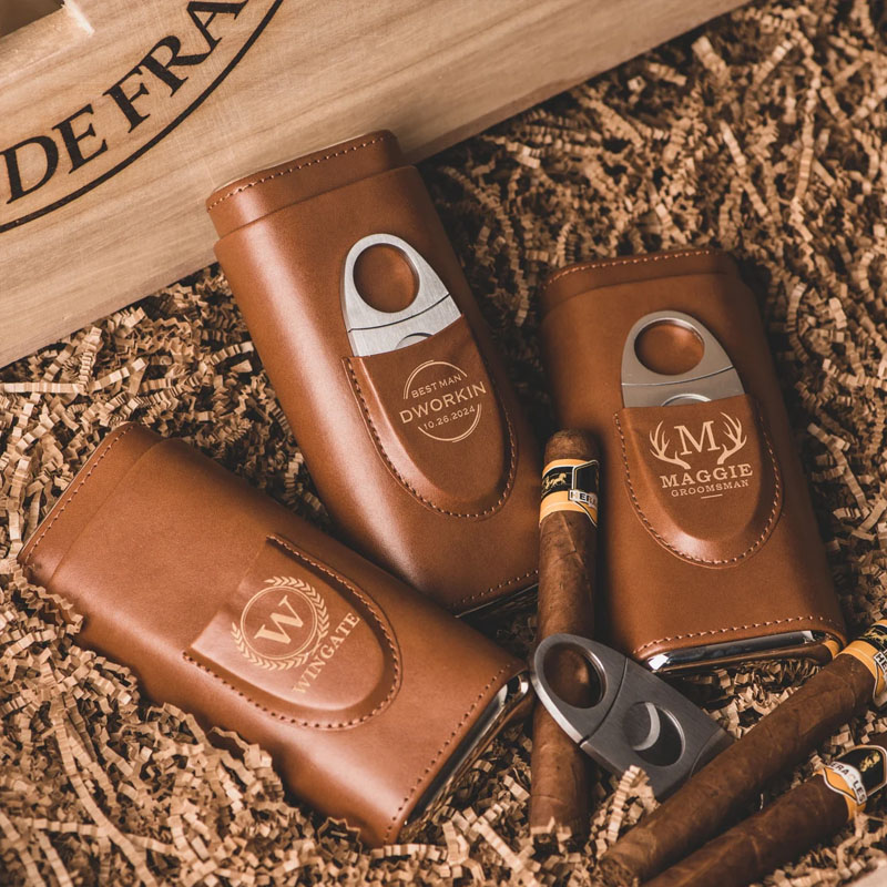Personalized Leather Travel Cigar Case