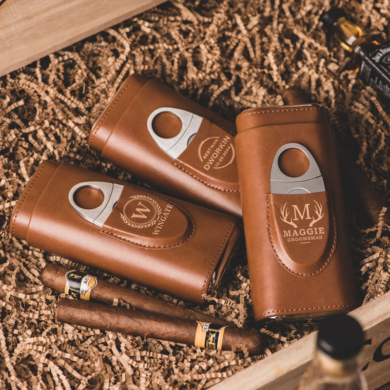 Personalized Leather Travel Cigar Case