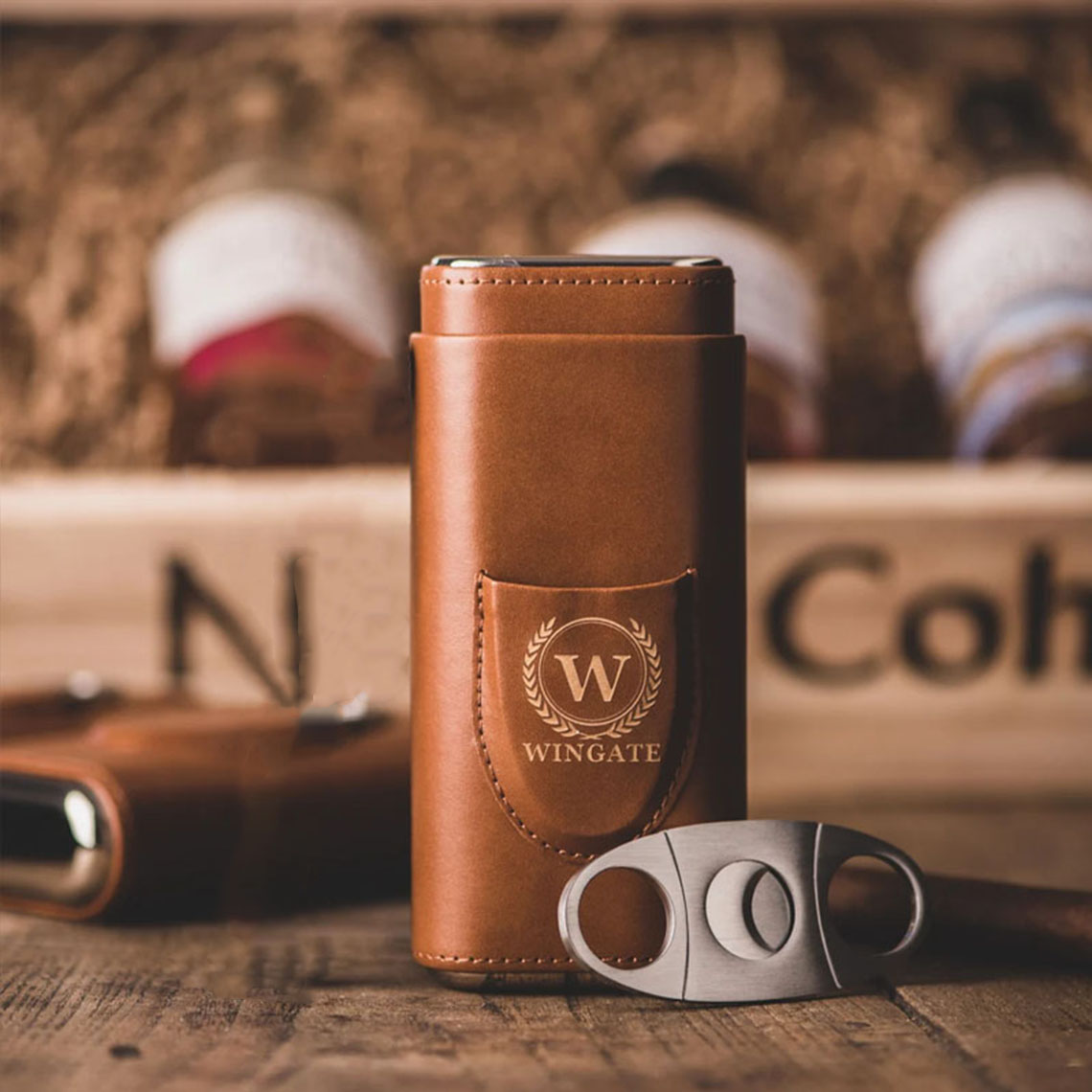 Personalized Leather Travel Cigar Case