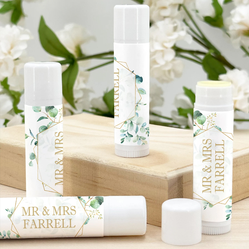 Personalized Lip Balm Favors Wedding Favors Geometric Eucalyptus
